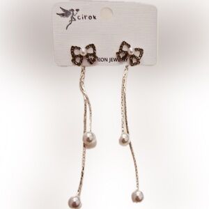 Korean Butterfly Design Faux Pearl Drop Dangle Women's Fashion earrings Set 2.5"